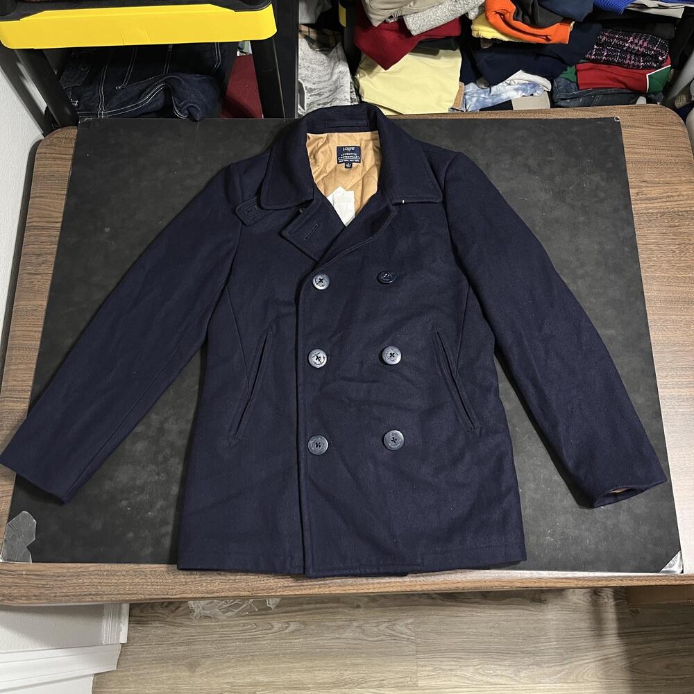 J.Crew Authentic Outerwear Pea Coat Mens Small Navy Wool Quilted Nautical